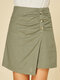 Solid Color Button Asymmetrical Short Casual Skirt for Women - Army green