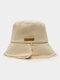 Unisex Washed Dacron Solid Color Letter PU Label Rough Edges All-match Sunshade Bucket Hat - Beige