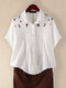 Lace Patchwork Embroidery Hollow Short Sleeve Shirt For Women - White