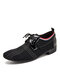 Men Stylish Pointed Toe Lace Up Business Canvas Dress Shoes - Black