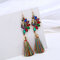 Ethnic Colorful Peacock Crystal Tassel Earrings Vintage Long Dangle Earrings for Women - Colorful
