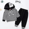 Boys 2Pcs Cotton Hooded Striped Casual Suit Sweater Clothing Set For 1-9Y - Black