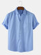 Mens Pinstripe Cotton Breathable Casual Short Sleeve Shirts With Pocket - Blue