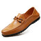 Men Leather Stitching Pure Color Slip-On Comfy Soft Driving Loafers - Brown