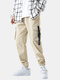 Mens Cotton Solid Drawstring Elastic Ankle Cargo Pants With Push Buckle Pocket - Khaki