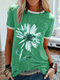 Flower Print Short Sleeve O-neck Casual T-shirt For Women - Green