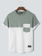 Mens Two Tone Stitching Crew Neck Cotton Short Sleeve T-Shirts - Green