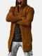 Мужской однотонный вязаный повседневный рваный свободный свитер средней длины с капюшоном - коричневый