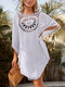 Women Hollow Out Graphics Tassel Trim Holiday Beach Sun Protection Cover Up - White