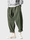Mens Solid Color Loose Casual Pants With Pocket - Army Green