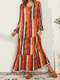 Bohemia Print O-neck Long Sleeve Plus Size Tassel Dress for Women - Orange