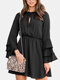 Elegant Ruffled Pure Trumpet Long Sleeve Mini Dress For Women - Black