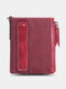 Men Cowhide Oil Wax Canvas Patchwork RFID Anti-Magnetic Card Case Bifold Short Double Zipper Coin Purse Wallet - Red