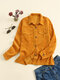 Corduroy Solid Ribbed Button Lapel Long Sleeve Jacket For Women - Yellow