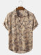 Mens Vintage Plant Printed High Low 100% Cotton Short Sleeve Shirts - Apricot
