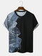 Men Waves Patchwork Crew Neck Graceful Leisure All Matched  T-Shirts - Black