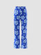 Flower Print Elastic Waist Pants - Blue