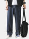 Mens Vertical Stripe Zipper Fly Straight Jeans With Pocket - Navy