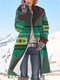 معطف هودي بأكمام طويلة مطبوع عتيق للنساء - أخضر