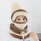 Women Winter Thick Plush Warm Knit Beanie Hat Masks Scarf Set Outdoor Ski Windproof Ear Cover Hat - Beige