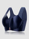 Women Solid Seamless Front Closure Wireless Breathable Lightly Lined Soft Bra - Navy