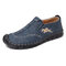 Men Hand Stitching Microfiber Leather Slip On Casual Loafers - Blue