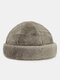 Unisex Rabbit Fur Thick Solid Color All-match Warmth Brimless Beanie Landlord Cap Skull Cap - Gray