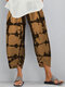 Casual Print Elastic Waist Plus Size Pants with Pockets - Yellow