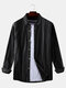 Mens Fashion Striped Long Sleeve Turndown Collar Casual Cotton Designer Shirts - Black