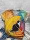 Мультяшная Кот Повседневная футболка с круглым вырезом и короткими рукавами с принтом зонтика For Женское - Желтый