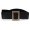 Women Rhinestone Inlay Buckle Elastic PU Belt Casual Decorative Dress Waist Belt - Black
