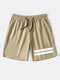 Mens 2 Stripe Loose Casual Drawstring Shorts With Pocket - Khaki