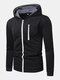 Mens Solid Color Zip Front Sports Drawstring Hooded Jacket With Pocket - Black