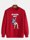 Mens Spaced Out Astronaut Print Loose Leisure Pullover Sweatshirts - Red