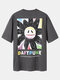 Mens Graffiti Sunflower Back Graphic Loose Cotton Short Sleeve T-Shirts - Gray