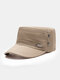 Men Cotton Solid Color Letter Metal Label Rivet Decoration Sutures Sunscreen Casual Military Hat Flat Cap - Beige