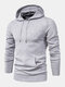 Mens Rib Knit Pure Color Plain Drawstring Hoodies With Pouch Pocket - Gray