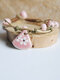 Vintage Blumenmuster Fächerförmiger Anhänger Geflochtene Perlen Wachs Seil Keramik Kupfer Armband - Rosa