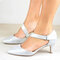 Women's Large Size Retro Casual Solid Color Pointed Toe Low Heels - White