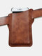 Men Vintage Faux Leather Portable Solid Color Belt Bag Phone Bag - Dark Brown