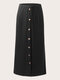 Plus Size Solid Single Breasted Bodycon Ribbed Knit Skirt - Black