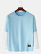 Mens Cotton Patchwork Solid Color Casual Thin Long Sleeve T-Shirts - Blue