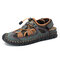 Men Hand Stitching Leather Non Slip Elastic Lace Casual Sandals - Green