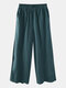 Solid Color Elastic Waist Pants For Women - Dark Green