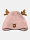 Christmas Women Knitted Plus Velvet Cartoon Letter Embroidery Antler Decoration Fashion Warmth Brimless Beanie Hat - Pink