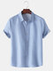 Mens Plaid Print Casual Breathable Turn Down Collar Short Sleeve Shirts - Sky Blue