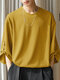 Camiseta masculina de malha canelada com gola redonda sólida - Amarelo