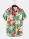 Hawaii-Urlaubs-Kurzarmhemden für Herren mit tropischem Pflanzendruck - Gelb