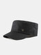 Men Cotton Solid Color W Metal Label Sutures Casual Sunscreen Military Cap Flat Cap - Black