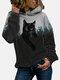 سترة بغطاء للرأس وطبعة منظر طبيعي من القط الأسود برباط غير رسمي مقاس Plus - اللون الرمادي